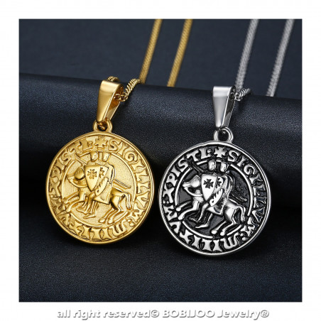 PE0198 BOBIJOO Jewelry Collana con pendente Sigillo dei Templari Acciaio Oro