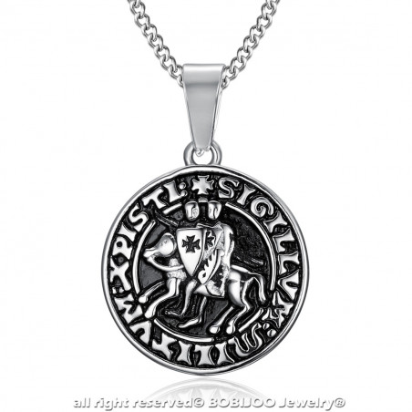 PE0199 BOBIJOO Jewelry Collana con pendente Sigillo dei cavalieri Templari in Acciaio Argento