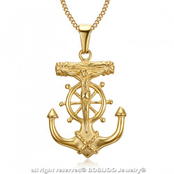 PE0200 BOBIJOO Jewelry Ciondolo Collana Di Ancoraggio Croce Gesù Cristo Viaggiatore Acciaio Oro