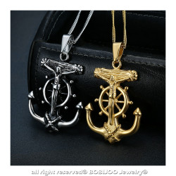 PE0200 BOBIJOO Jewelry Anhänger-Anker-Jesus Kreuz Christi Reisenden Stahl Gold