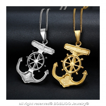 PE0200 BOBIJOO Jewelry Pendant Necklace Anchor Jesus Cross Christ Traveller Steel Gold