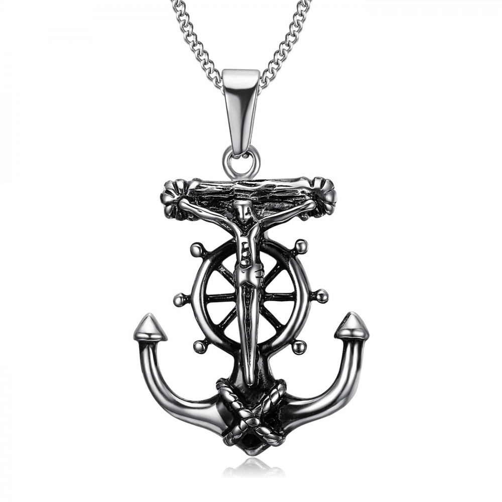 PE0201 BOBIJOO Jewelry Colgante, Collar De Ancla De Jesús De La Cruz De Cristo Viajero De Acero