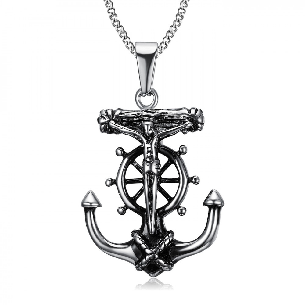 PE0201 BOBIJOO Jewelry Pendant Necklace Anchor Jesus Cross Christ Traveller Steel