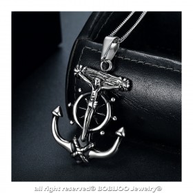 PE0201 BOBIJOO Jewelry Pendant Necklace Anchor Jesus Cross Christ Traveller Steel