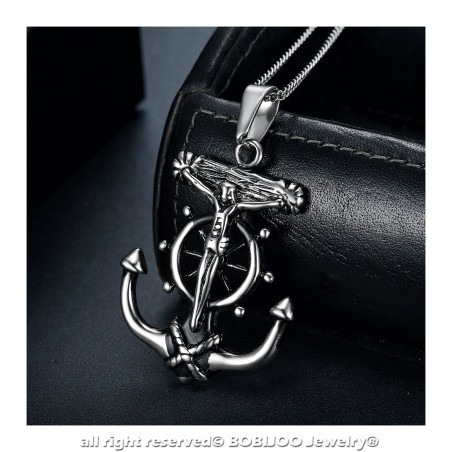 PE0201 BOBIJOO Jewelry Anhänger-Anker-Jesus Kreuz-Christi-Reisender Stahl