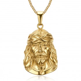 PE0202 BOBIJOO Jewelry Ciondolo Testa di Gesù Cristo Viaggiatore Acciaio Oro