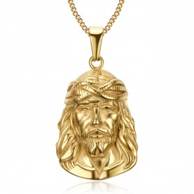 PE0202 BOBIJOO Jewelry Pendant Head of Jesus Christ Traveller Steel Gold