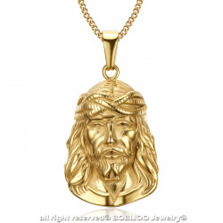 PE0202 BOBIJOO Jewelry Ciondolo Testa di Gesù Cristo Viaggiatore Acciaio Oro