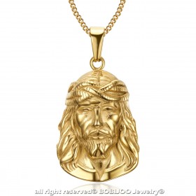 PE0202 BOBIJOO Jewelry Pendant Head of Jesus Christ Traveller Steel Gold