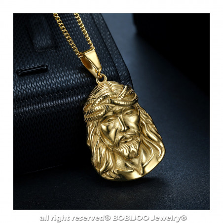 PE0202 BOBIJOO Jewelry Anhänger Kopf von Christus Jesus Reisenden Stahl Gold