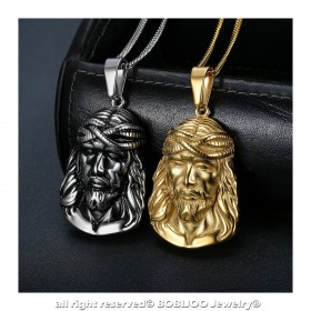 PE0202 BOBIJOO Jewelry Ciondolo Testa di Gesù Cristo Viaggiatore Acciaio Oro