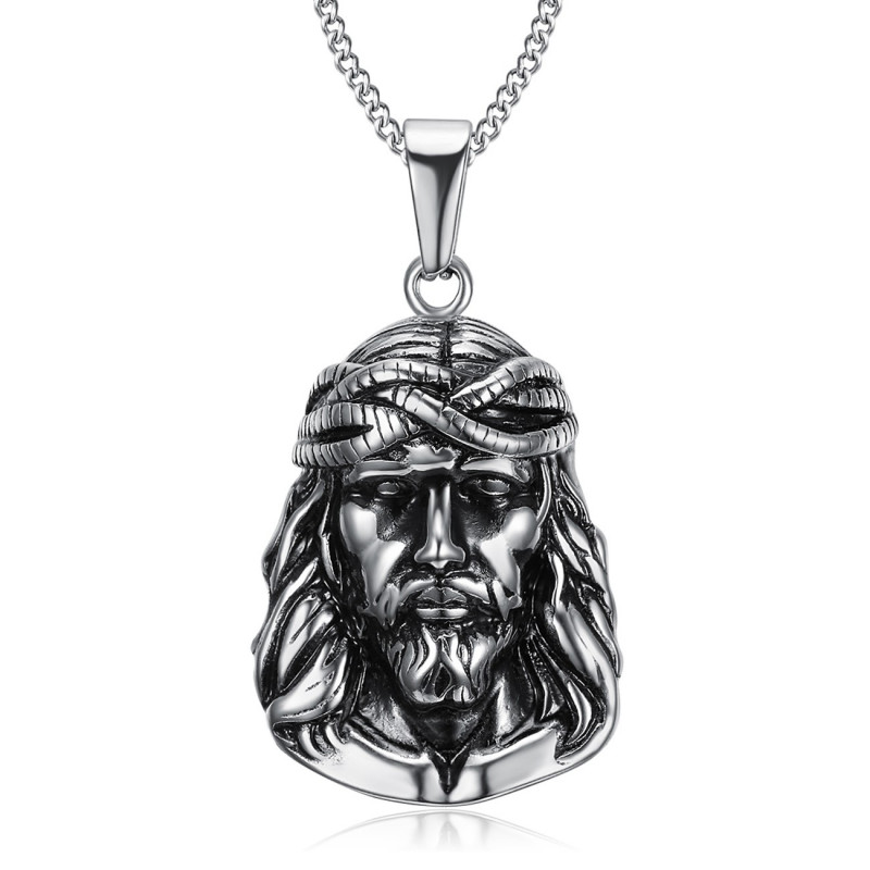 PE0203 BOBIJOO Jewelry Anhänger Kopf von Christus Jesus Reisender Stahl