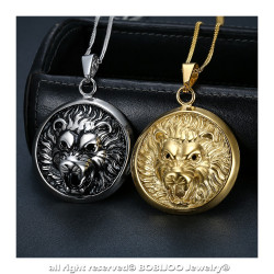 PE0204 BOBIJOO Jewelry Imposing Pendant Lion Head 3D Sun Steel Gold