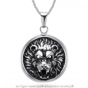 Imposant Pendentif Tête de Lion 3D Soleil Acier bobijoo