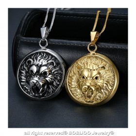 Imposant Pendentif Tête de Lion 3D Soleil Acier bobijoo