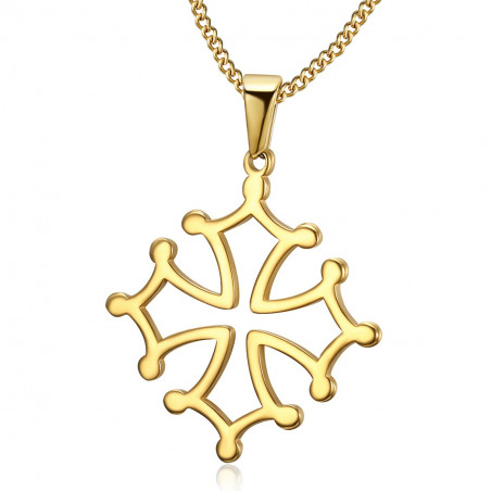 PE0206 BOBIJOO Jewelry Ciondolo Croce di Occitania, Languedoc Acciaio Collana in Oro