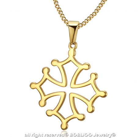 PE0206 BOBIJOO Jewelry Anhänger Kreuz Fremdenverkehrsamtes Languedoc-Stahl Halskette-Gold