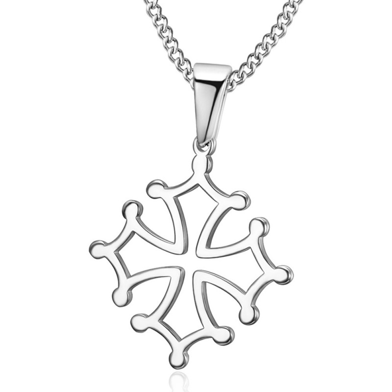 Pendentif Croix d'Occitanie Languedoc Acier Argent bobijoo