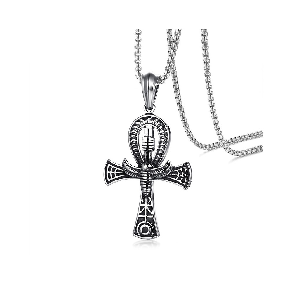 PE0209 BOBIJOO Jewelry Colgante de la Cruz de la Vida Ankh, Símbolo Egipcio de Acero
