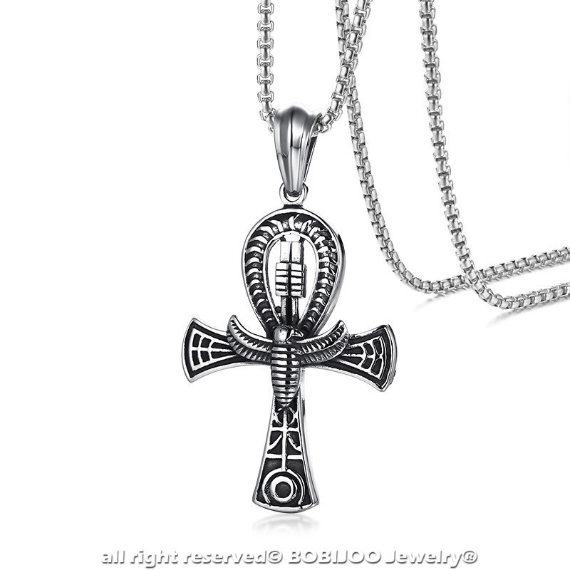 EUEAVAN Ägyptisches Kreuz Auge Des Horus Halskette - Ankh Symbol Aus Rostfreiem Stahl