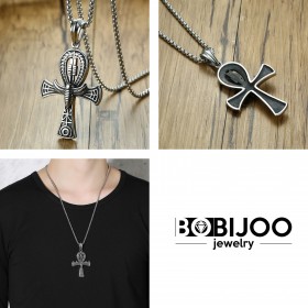 PE0209 BOBIJOO Jewelry Colgante de la Cruz de la Vida Ankh, Símbolo Egipcio de Acero