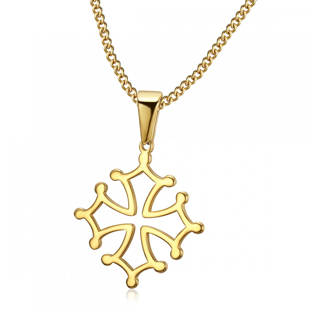 PEF0053 BOBIJOO Jewelry Ciondolo Croce di Occitania, 20mm Languedoc Acciaio Collana in Oro