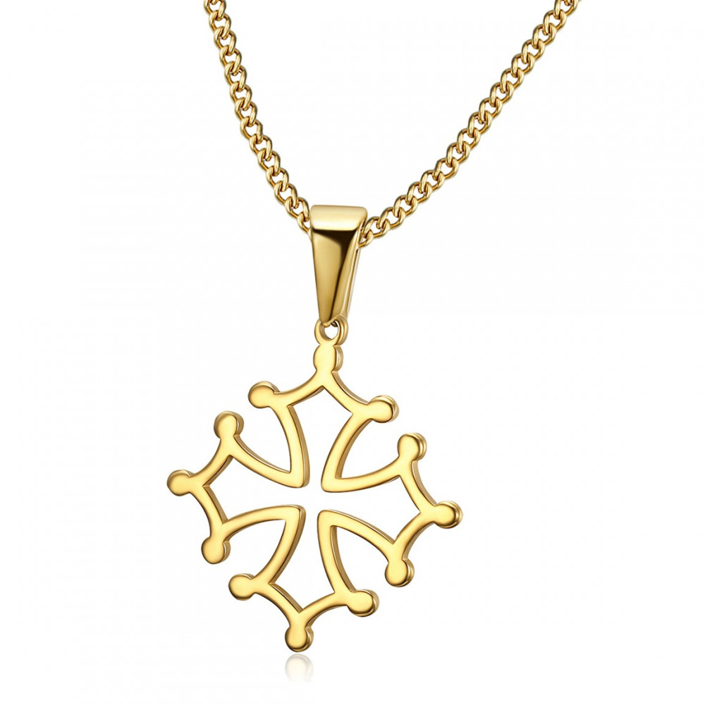 PEF0053 BOBIJOO Jewelry Colgante Cruz de Occitania, 20mm Languedoc Collar de Acero de Oro