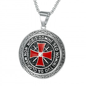 PE0192S BOBIJOO Jewelry Pendant Templar Steel Silver Cross Non Nobis