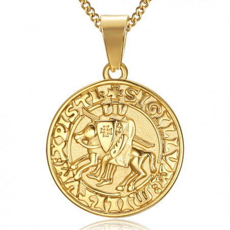 PE0198 BOBIJOO Jewelry Collana con pendente Sigillo dei Templari Acciaio Oro