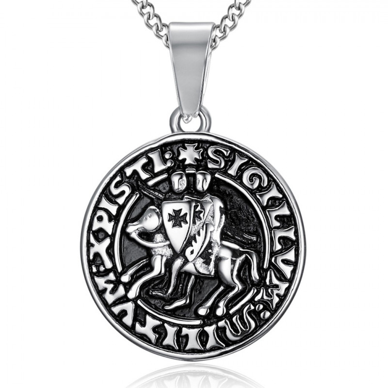 PE0199 BOBIJOO Jewelry Pendant Necklace Seal of the knights Templar Steel Silver