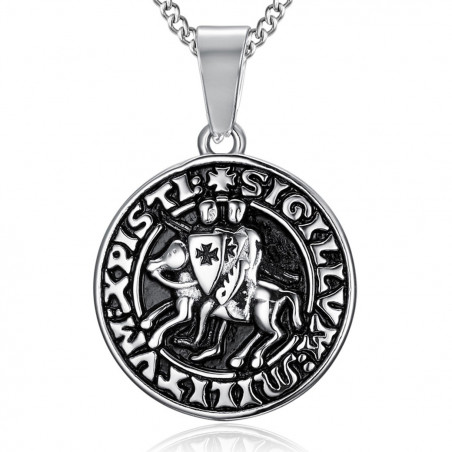 PE0199 BOBIJOO Jewelry Anhänger Halskette Siegel der Tempelritter Edelstahl Silber