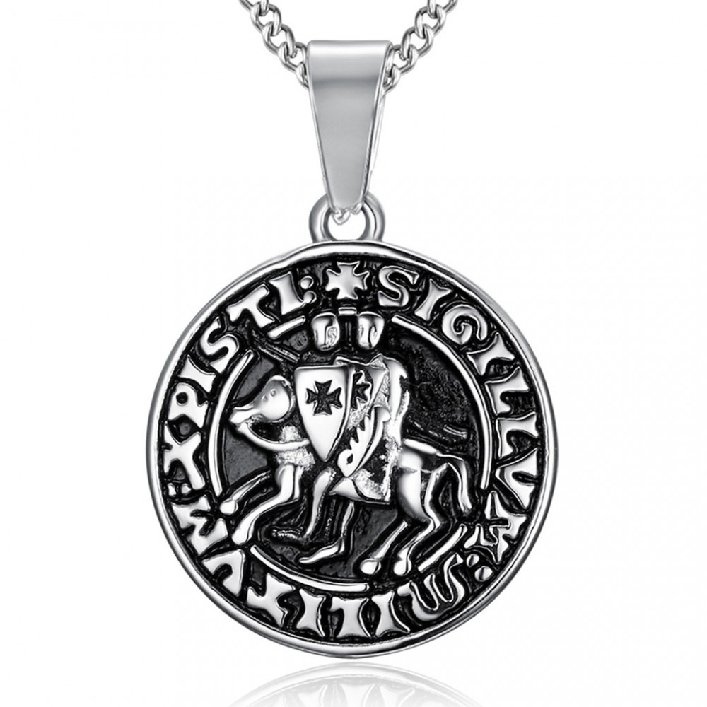 PE0199 BOBIJOO Jewelry Collar colgante Sello de los caballeros Templarios de Plata de Acero