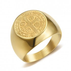 BA0322 BOBIJOO Jewelry Ring Signet Ring Man Medal Of St. Benedict Gold