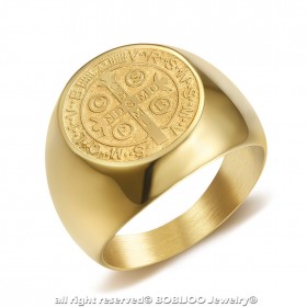 BA0322 BOBIJOO Jewelry Ring Siegelring Mann-Medaille St. Benedikt Gold