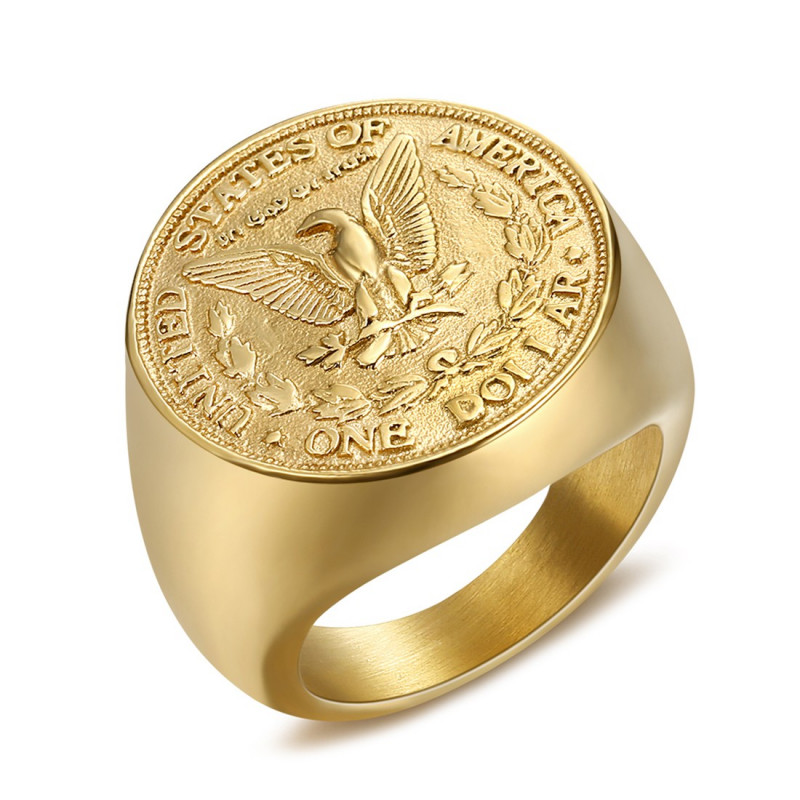 BA0327 BOBIJOO Jewelry Ring Signet Ring Man Piece One Dollar Steel Gold