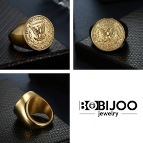 BA0327 BOBIJOO Jewelry Anello Anello Uomo Pezzo Un Dollaro Acciaio Oro