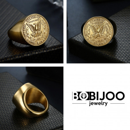 BA0327 BOBIJOO Jewelry Anillo Anillo Anillo De Hombre De La Pieza De Un Dólar De Acero De Oro