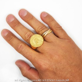 Bague Chevalière Homme Pièce One Dollar Acier Or bobijoo