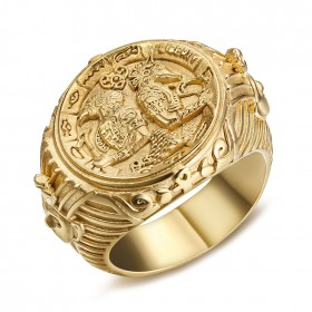 BA0326 BOBIJOO Jewelry Imposing Ring Signet Ring Egypt Pharaoh Steel Gold