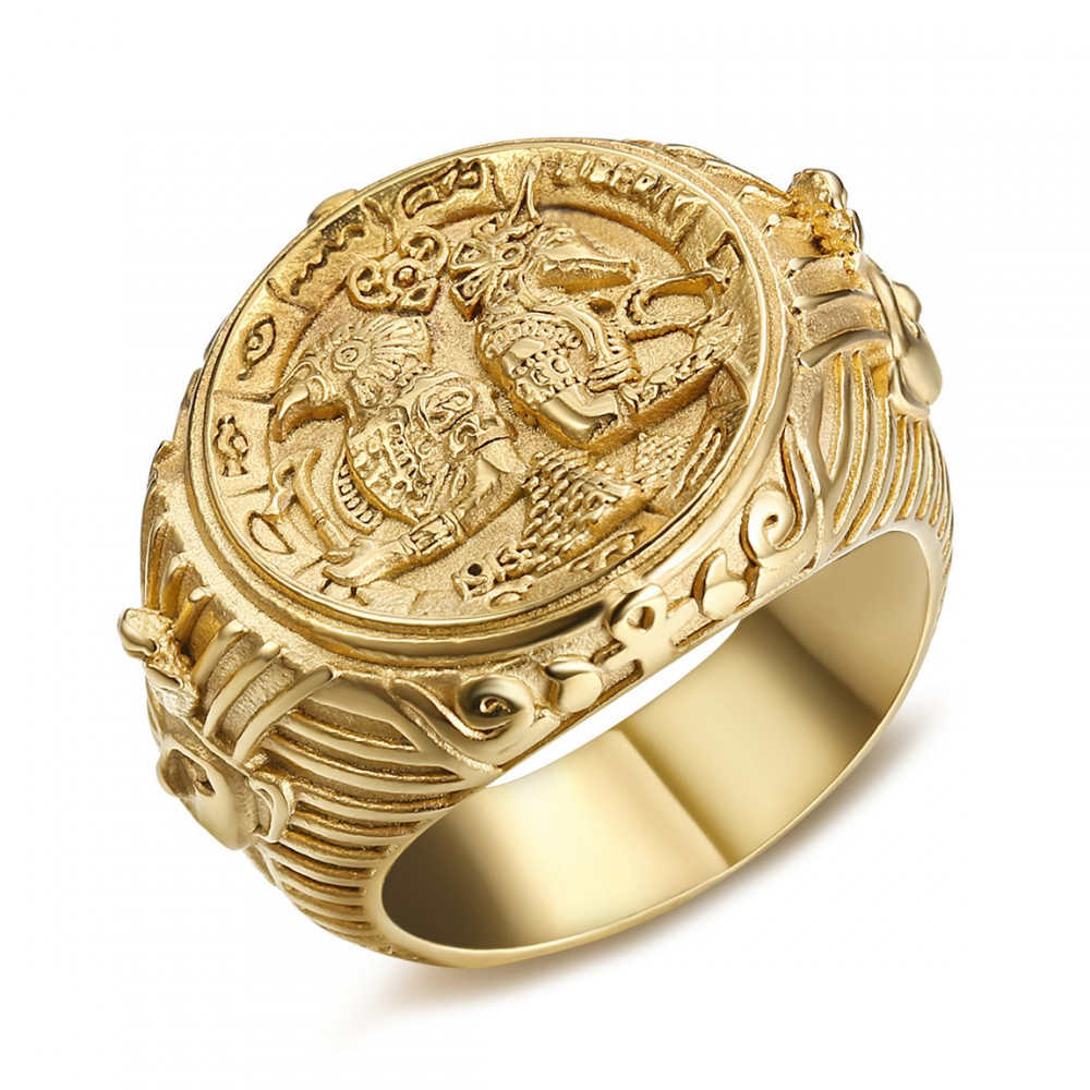 BA0326 BOBIJOO Jewelry Imposante Ring Siegelring Ägypten Pharao Stahl Gold