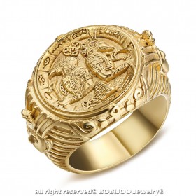 BA0326 BOBIJOO Jewelry Imposante Ring Siegelring Ägypten Pharao Stahl Gold