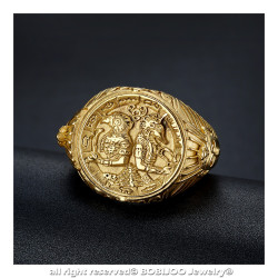 BA0326 BOBIJOO Jewelry Imposing Ring Signet Ring Egypt Pharaoh Steel Gold