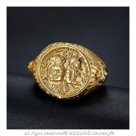 BA0326 BOBIJOO Jewelry Imposante Ring Siegelring Ägypten Pharao Stahl Gold