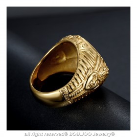 Imposante Bague Chevalière Egypte Pharaon Acier Or bobijoo