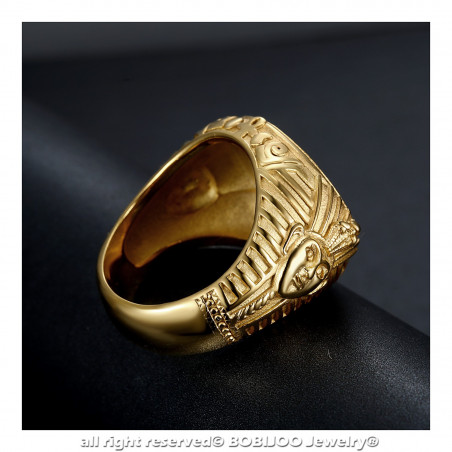 BA0326 BOBIJOO Jewelry Imponente Anello Ad Anello Con Castone L'Egitto, Il Faraone Acciaio Oro