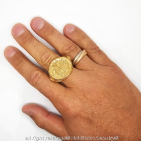 BA0326 BOBIJOO Jewelry Imposante Ring Siegelring Ägypten Pharao Stahl Gold