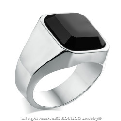 BA0329 BOBIJOO Jewelry Ring Signet Ring Man Cabochon Agate Onyx Steel