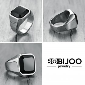 BA0329 BOBIJOO Jewelry Anillo Anillo Anillo De Hombre Cabujón De Ágata Ónix De Acero