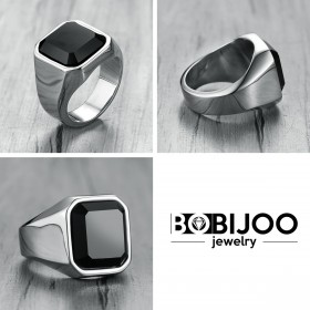BA0329 BOBIJOO Jewelry Ring Siegelring Mann Cabochon-Achat-Onyx-Stahl