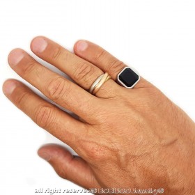 BA0329 BOBIJOO Jewelry Ring Siegelring Mann Cabochon-Achat-Onyx-Stahl